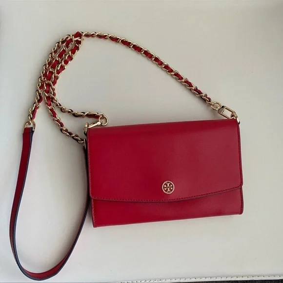 Tory Burch Parker Chain Wallet Bag Crossbody RedW/gold Excellent Condition
